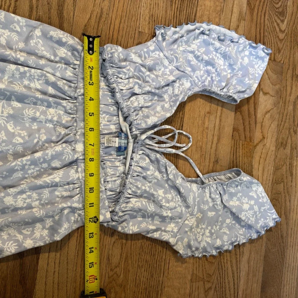 Urban Outfitters Floral‎ Cutout Mini Dress Blue White Tie Front Ruffle Size S
